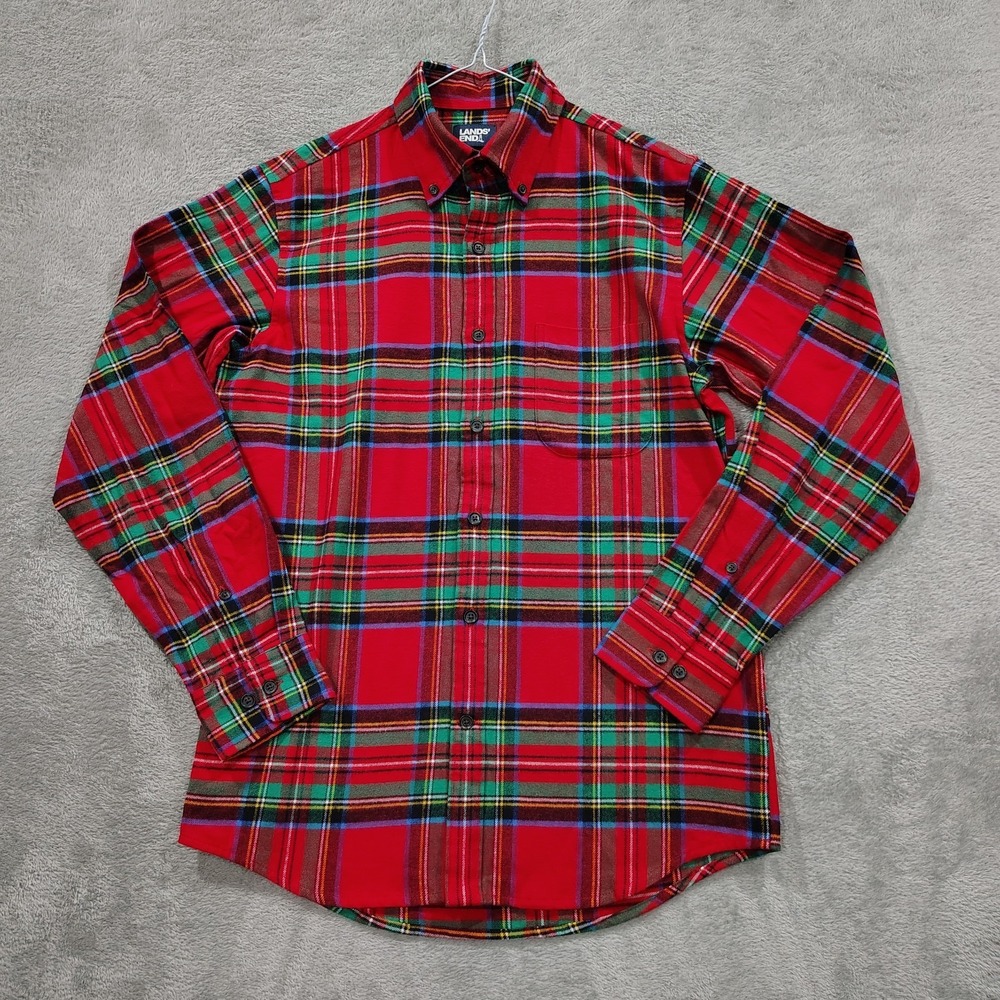 Lands End Flannel Shirt Small Red Tartan Plaid Traditional Fit Gorpcore Outdoors